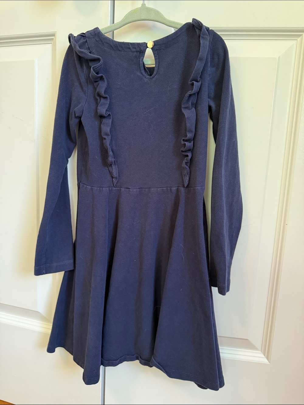 Girls' Navy Long-Sleeve Ruffle Knit Dress - Classic Everyday Style - Picture 3 of 3